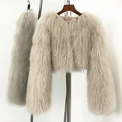 BECCA CROPPED SHEARLING JACKET SILVER