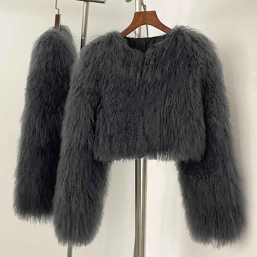 BECCA CROPPED SHEARLING JACKET SILVER