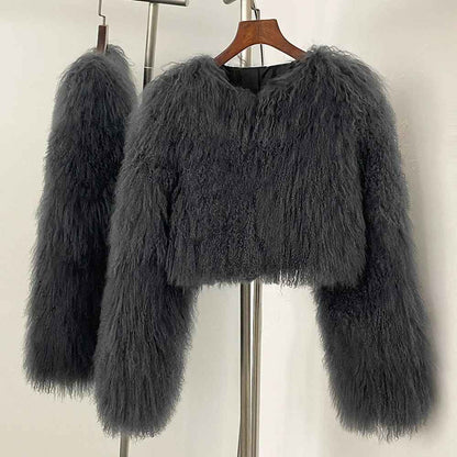 BECCA CROPPED SHEARLING JACKET SILVER