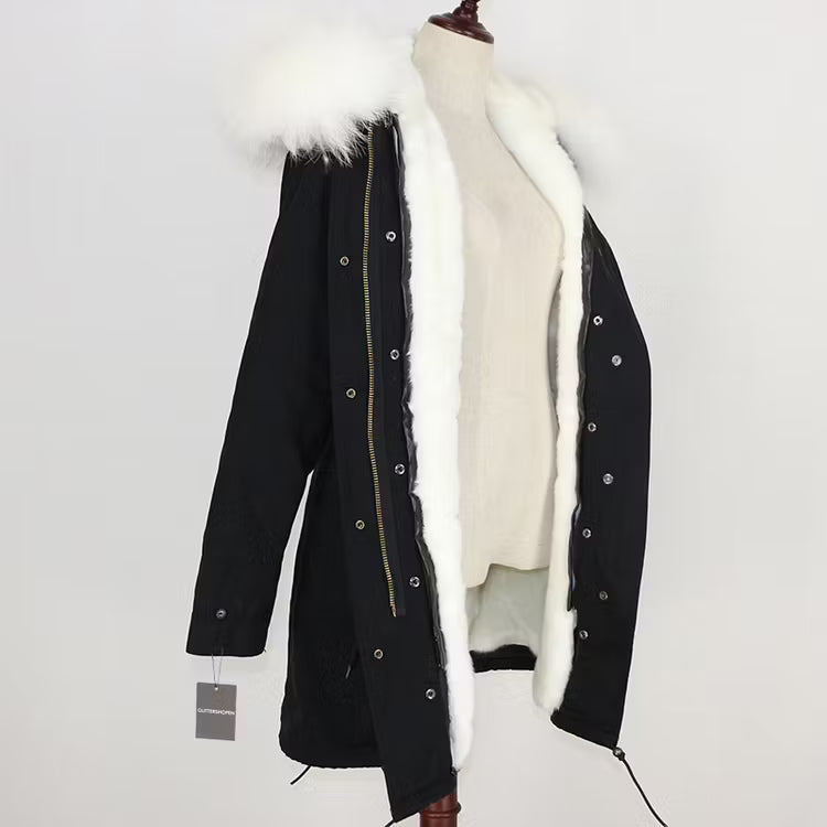 SCARLETT PARKA BLACK från NordicFurs – lyxig vinterjacka i svart med pälskrage