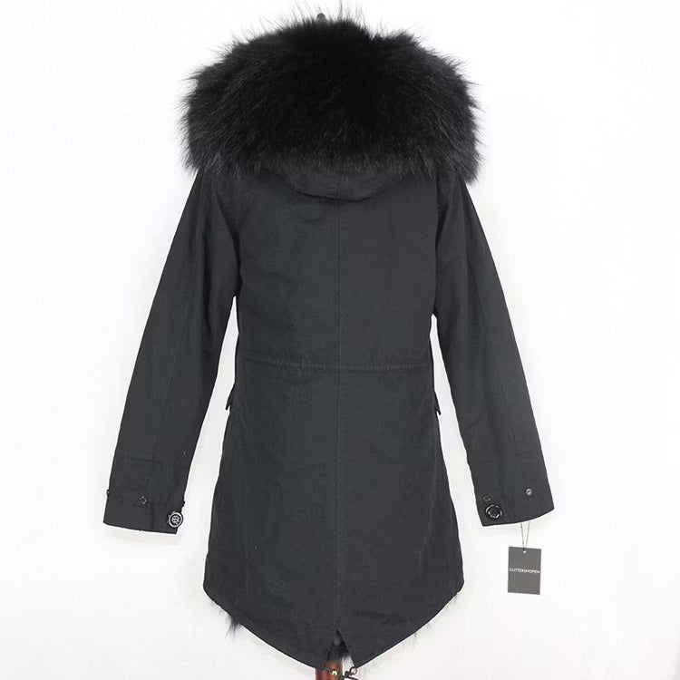 SCARLETT PARKA ALL BLACK från NordicFurs – lyxig vinterjacka i svart med pälskrage