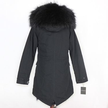 SCARLETT PARKA ALL BLACK från NordicFurs – lyxig vinterjacka i svart med pälskrage