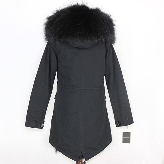 SCARLETT PARKA ALL BLACK från NordicFurs – lyxig vinterjacka i svart med pälskrage