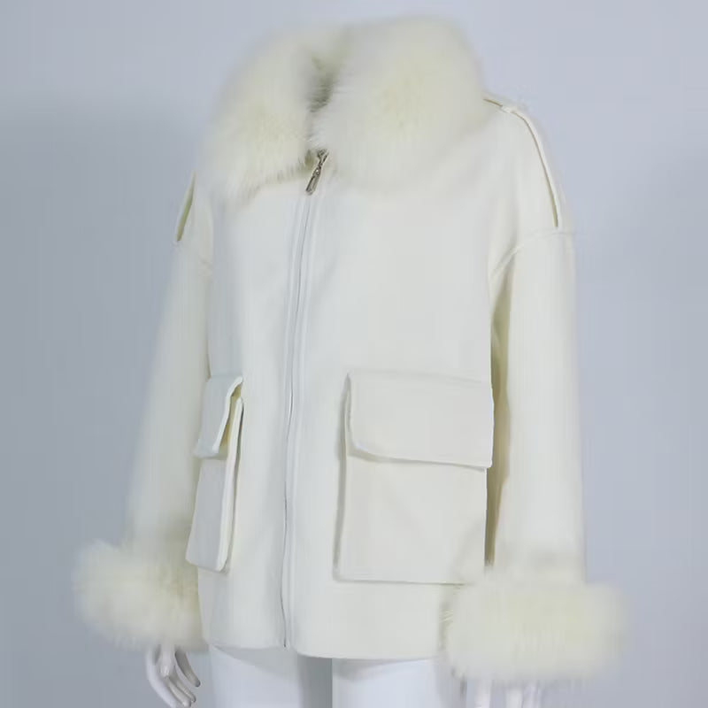 CHLOE COAT PEARL från NordicFurs – lyxig vinterjacka med pälskrage