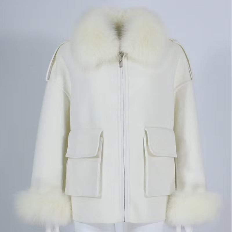 CHLOE COAT PEARL från NordicFurs – lyxig vinterjacka med pälskrage