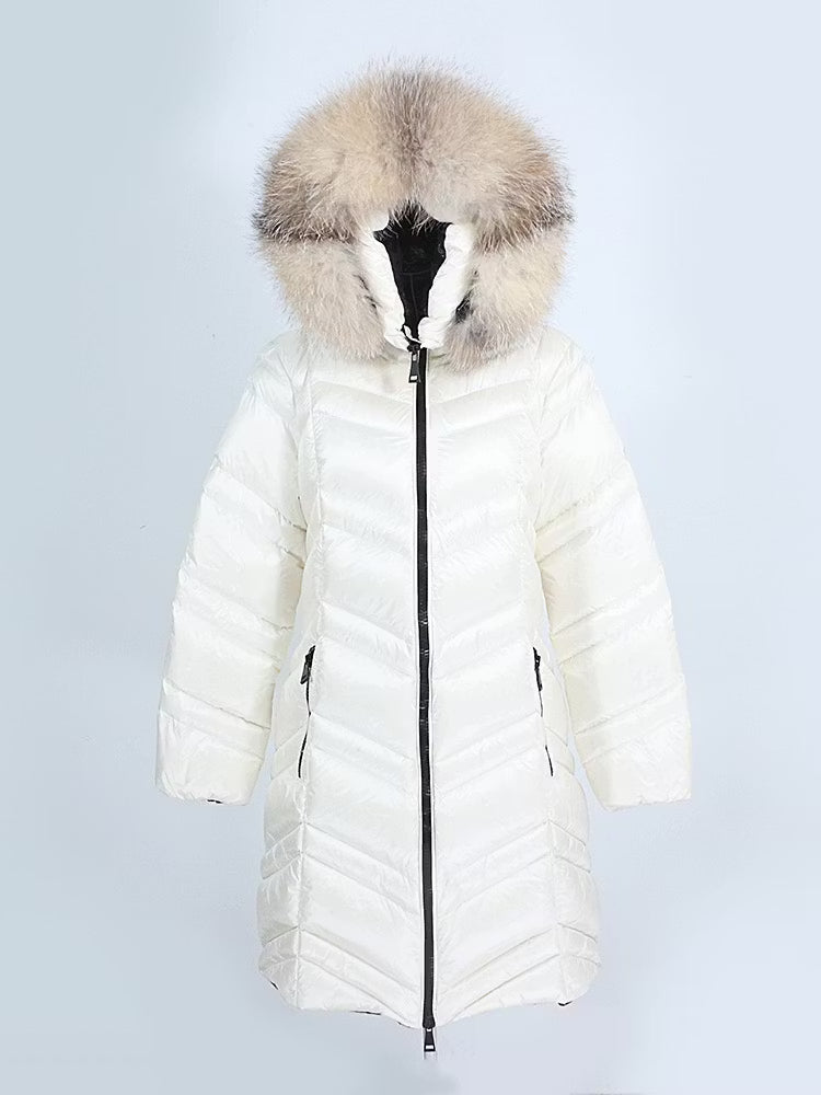 MAIA JACKET WHITE från NordicFurs – lyxig vinterjacka i vit med pälskrage