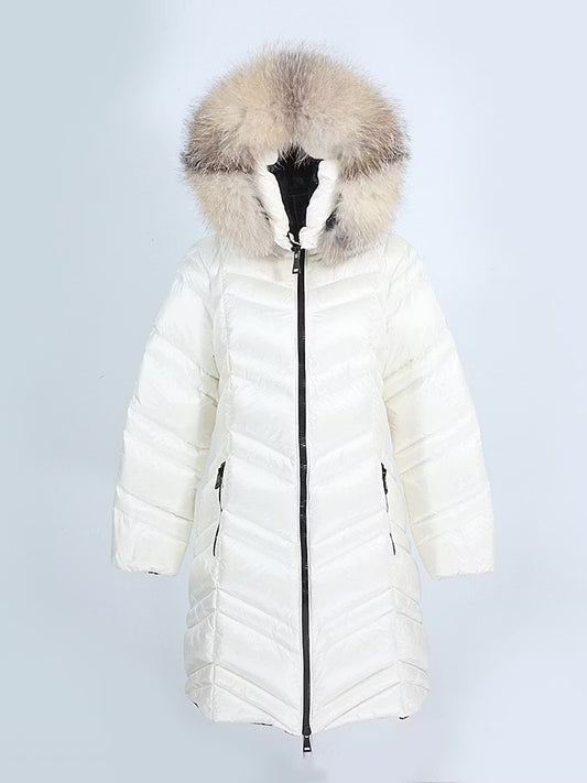 MAIA JACKET WHITE från NordicFurs – lyxig vinterjacka i vit med pälskrage