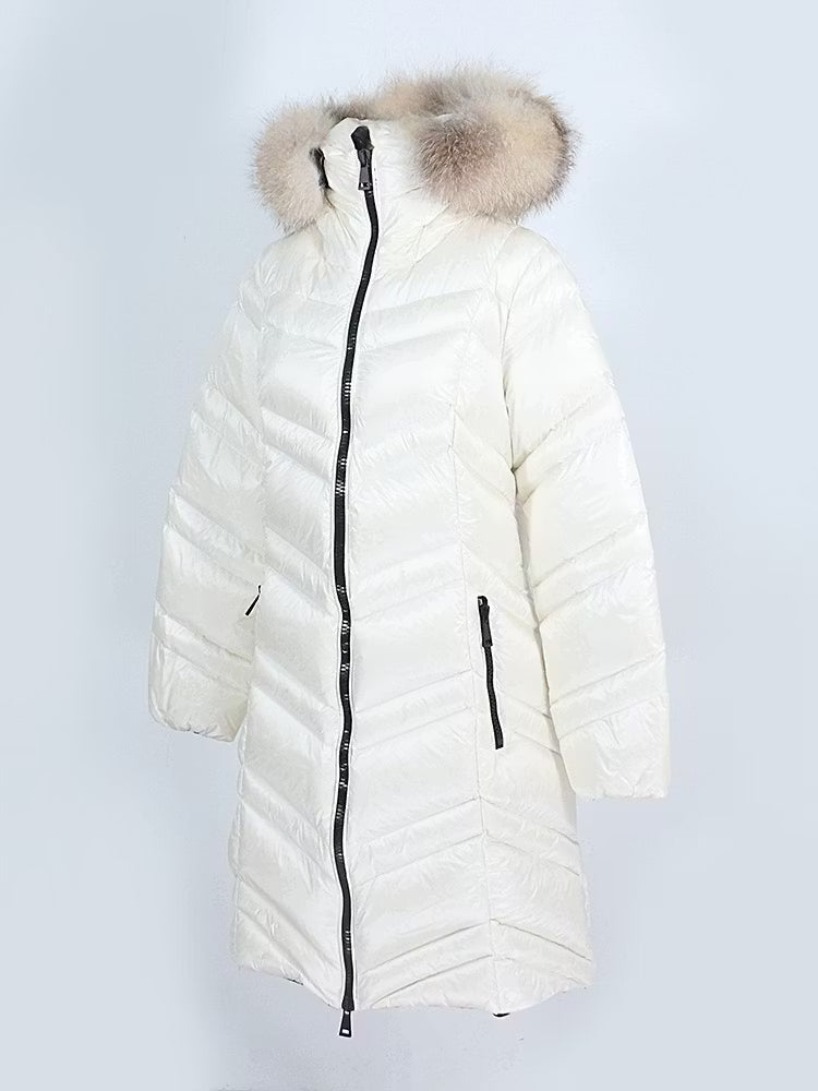 MAIA JACKET WHITE från NordicFurs – lyxig vinterjacka i vit med pälskrage
