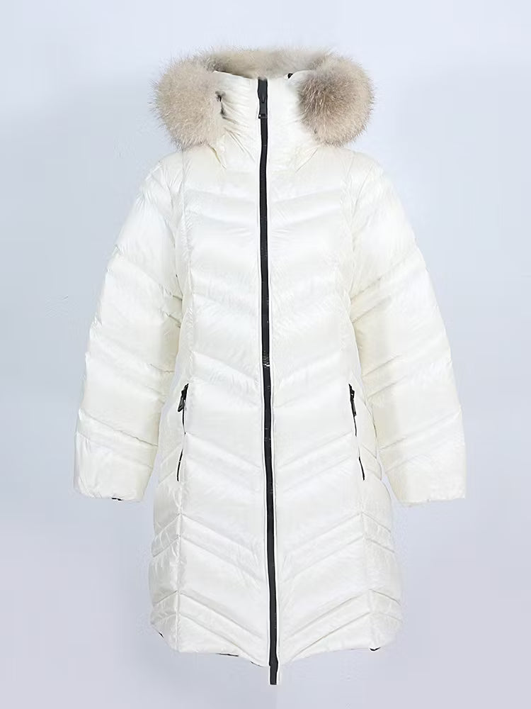 MAIA JACKET WHITE från NordicFurs – lyxig vinterjacka i vit med pälskrage