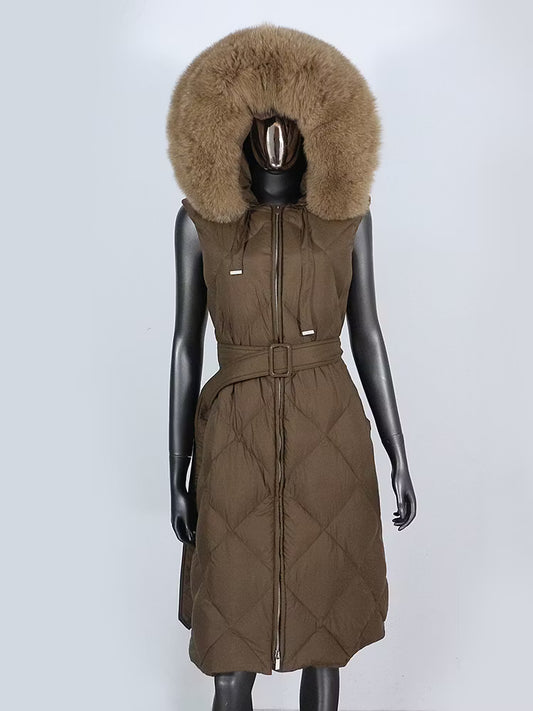 VENICE VEST KHAKI från NordicFurs – lyxig pälsväst i khaki med exklusiv pälskänsla