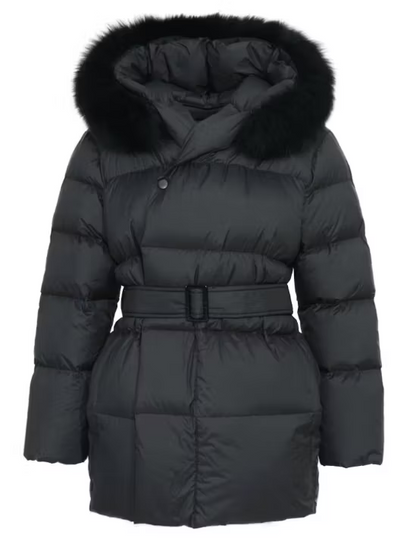 SELMA JACKET ALL BLACK från NordicFurs – lyxig vinterjacka i svart med pälskrage