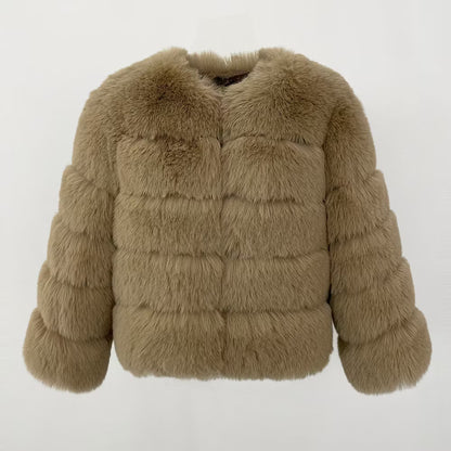 CANNES JACKET FAKE FUR BEIGE från NordicFurs – lyxig vinterjacka i beige med pälskrage