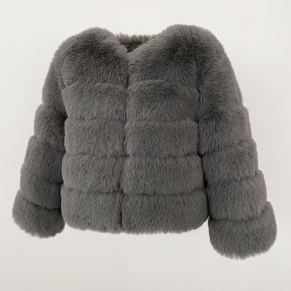 CANNES JACKET FAKE FUR GREY från NordicFurs – lyxig vinterjacka i grå med pälskrage