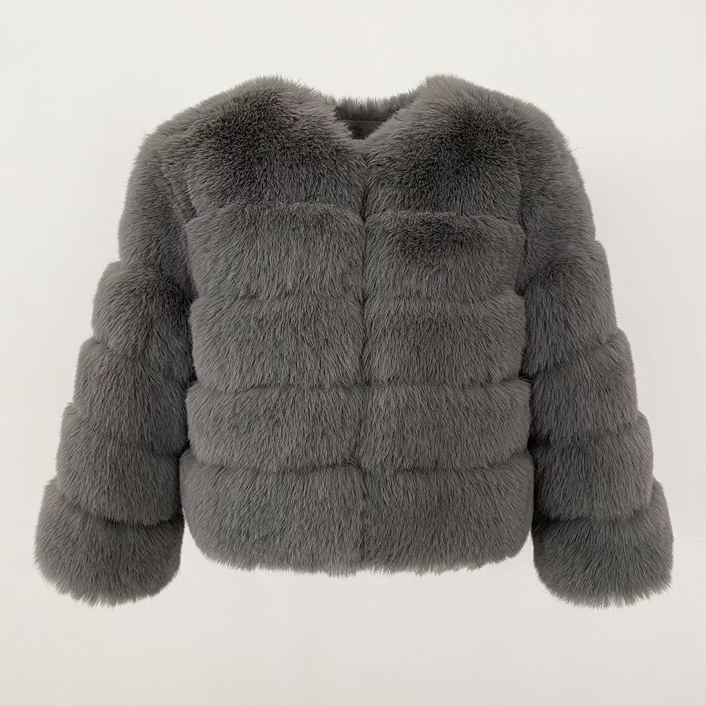 CANNES JACKET FAKE FUR GREY från NordicFurs – lyxig vinterjacka i grå med pälskrage