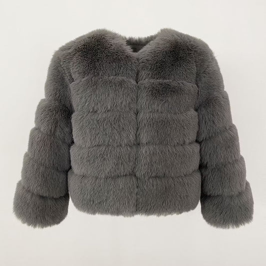 CANNES JACKET FAKE FUR GREY från NordicFurs – lyxig vinterjacka i grå med pälskrage
