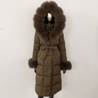 LANA JACKET ALL KHAKI från NordicFurs – lyxig vinterjacka i khaki med pälskrage