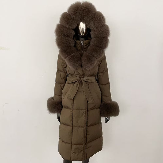 LANA JACKET ALL KHAKI från NordicFurs – lyxig vinterjacka i khaki med pälskrage