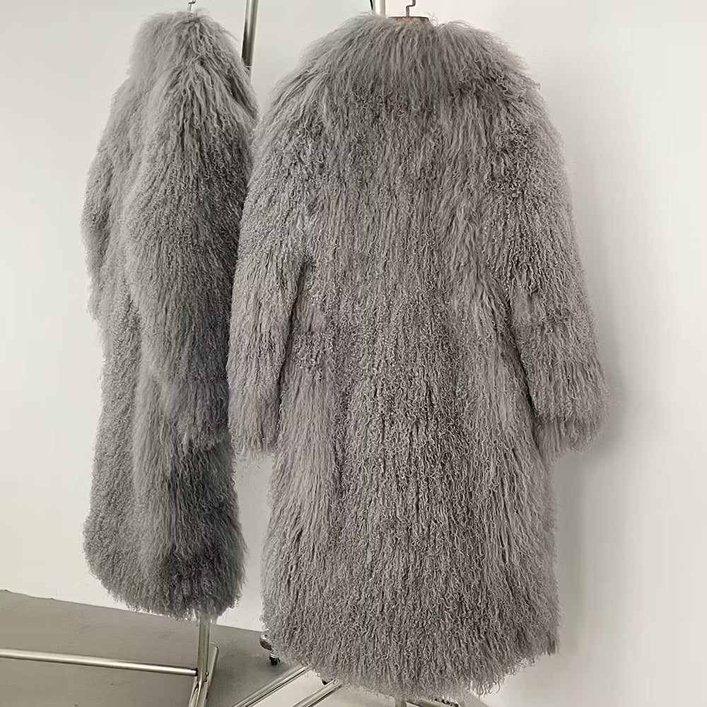 FAYE SHEARLING MAXI COAT GREY från NordicFurs – lyxig vinterjacka i grå med pälskrage