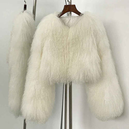 BECCA CROPPED SHEARLING JACKET SILVER