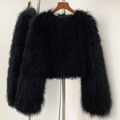 BECCA CROPPED SHEARLING JACKET SILVER